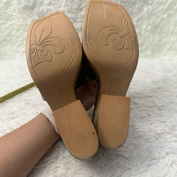 Franco Sarto Damara Platform Slide Sandal Black Peep toe Chunky cork Heel sz6.5M - Picture 8 of 8